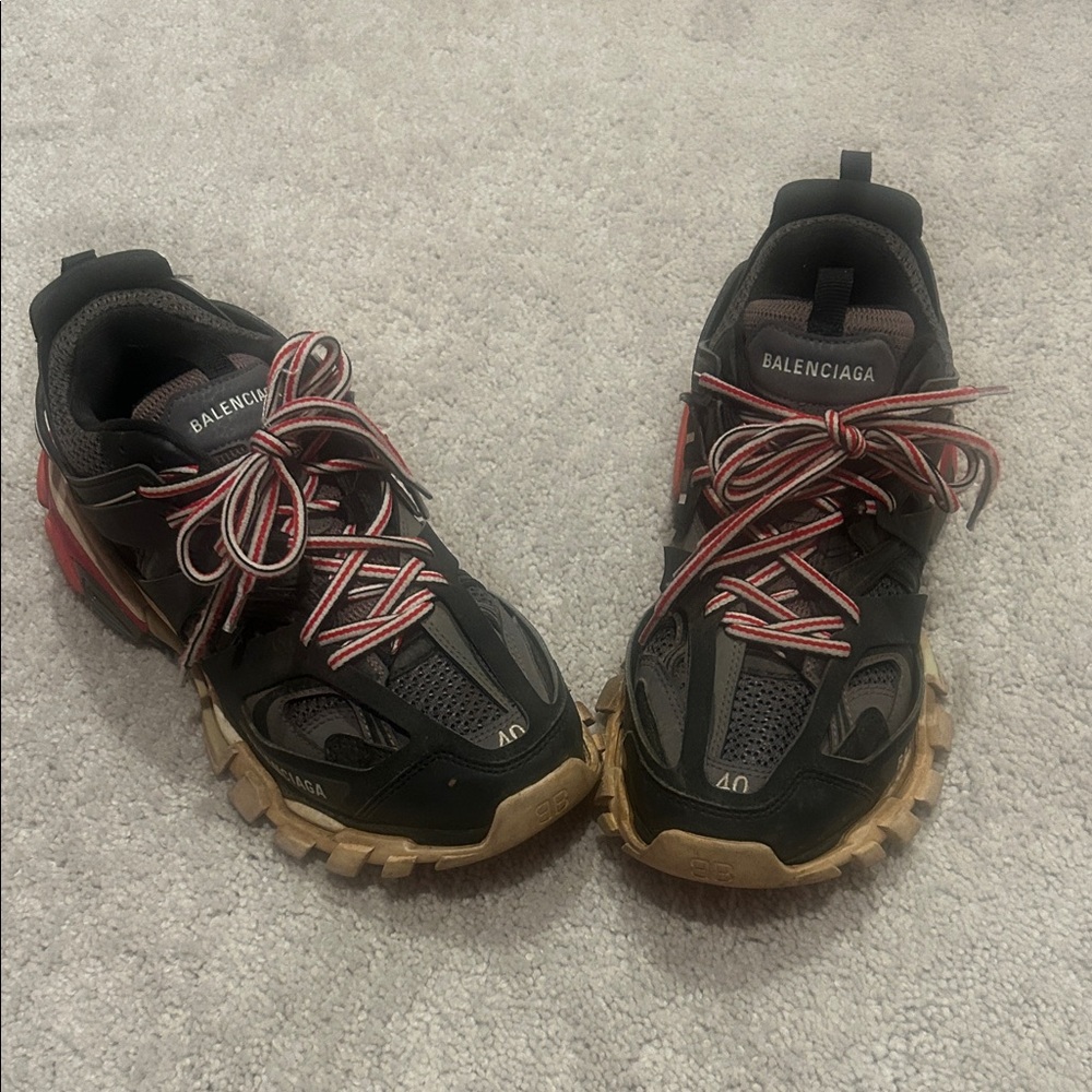 Balenciaga track Black and tan Sneakers with Red Laces (authentic)